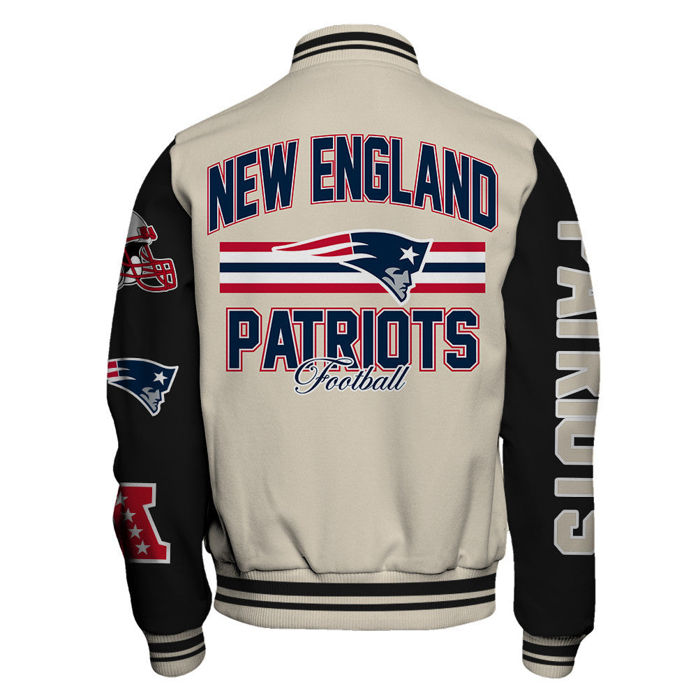 NFL New England Patriots Power & Pride Game Day Cream/Black Varsity Jacket