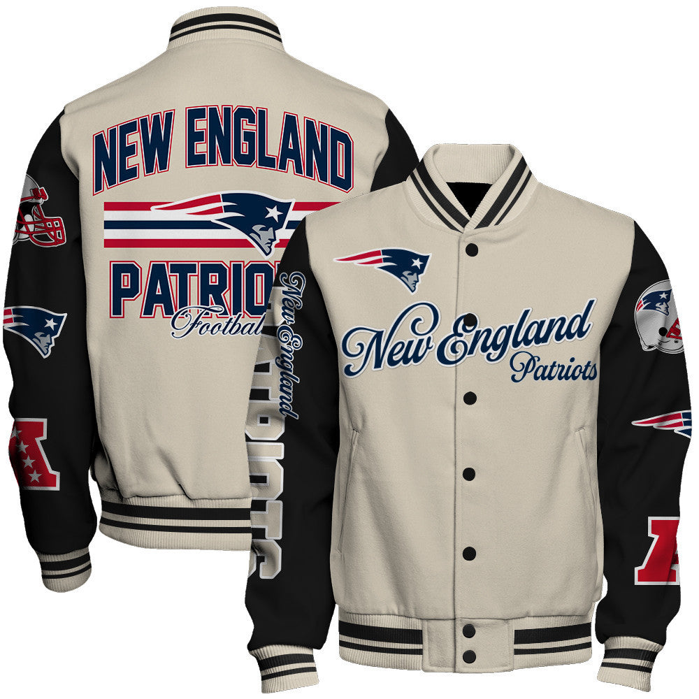NFL New England Patriots Power & Pride Game Day Cream/Black Varsity Jacket