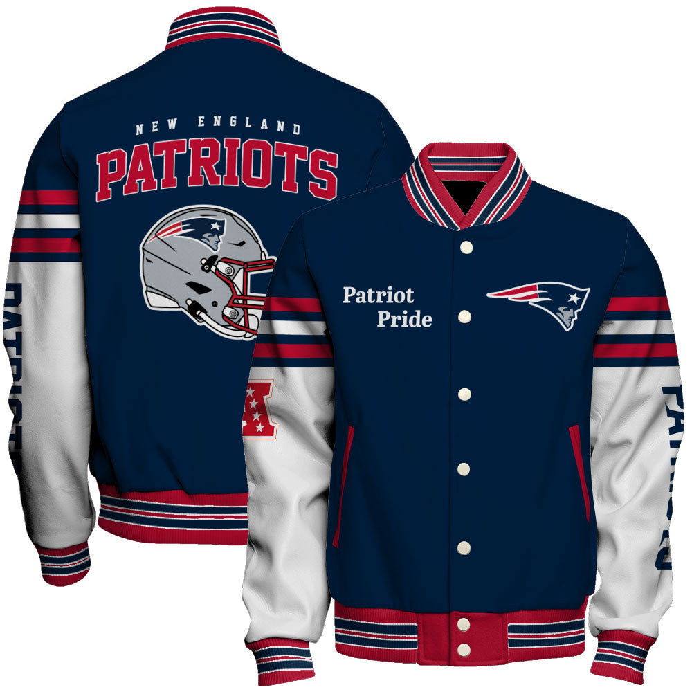 NFL New England Patriots Classic Team Colors Premium Streetwear Varsity Jacket