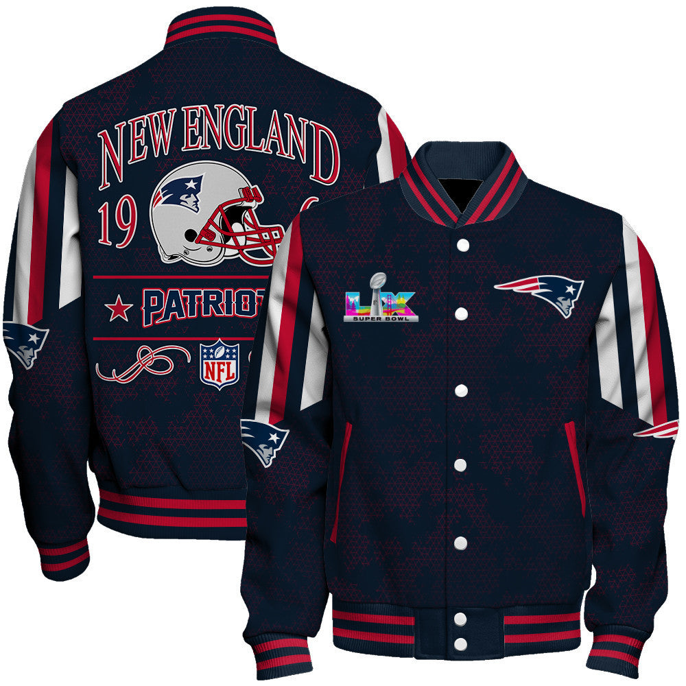 New England Patriots In Full Retro Pattern, Super Bowl LX Varsity Jacket
