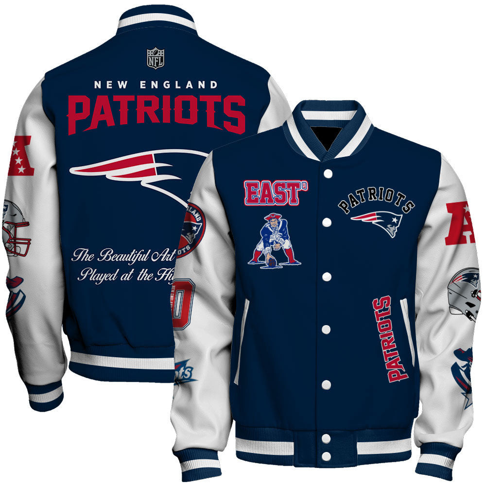NFL New England Patriots The Beautiful Art of Football Iconic Varsity Jacket