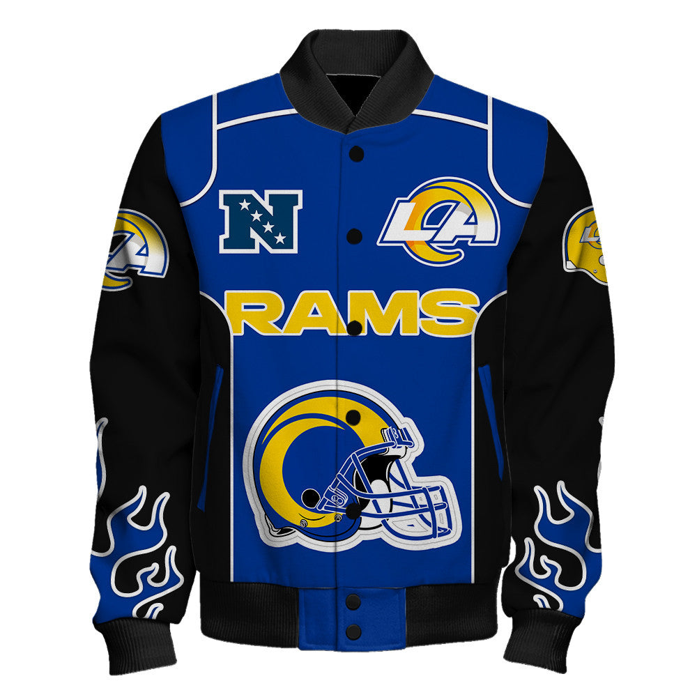 Los Angeles Rams Show Your Passion With The Fiery Design Varsity Jacket