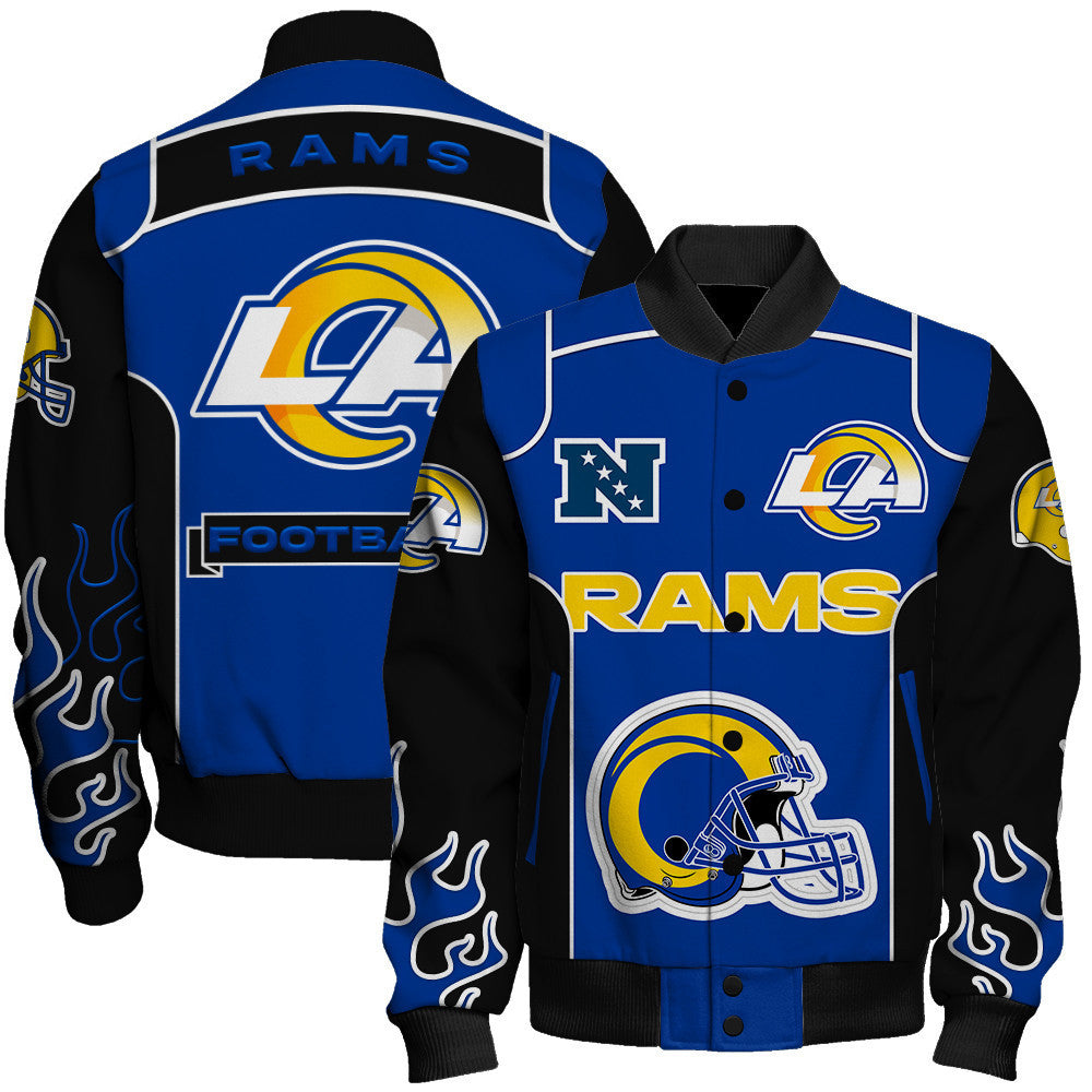 Los Angeles Rams Show Your Passion With The Fiery Design Varsity Jacket