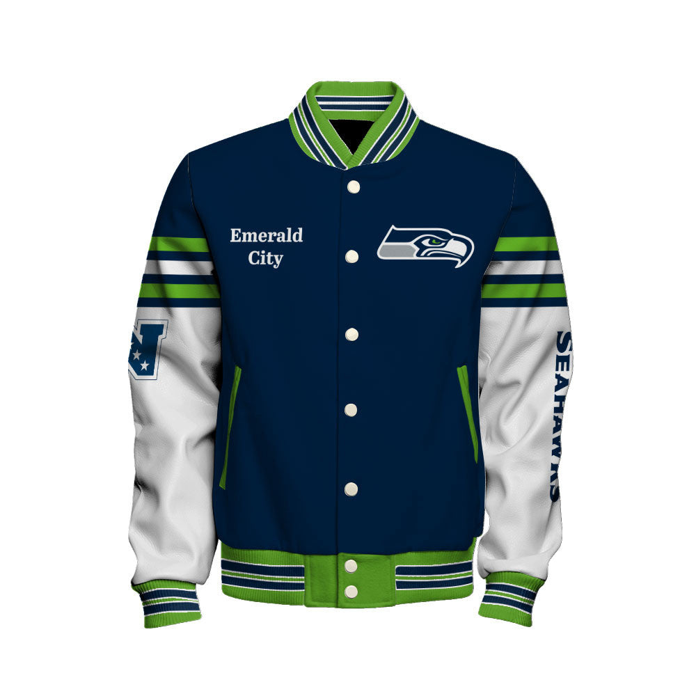 NFL Seattle Seahawks Classic Team Colors Premium Streetwear Varsity Jacket