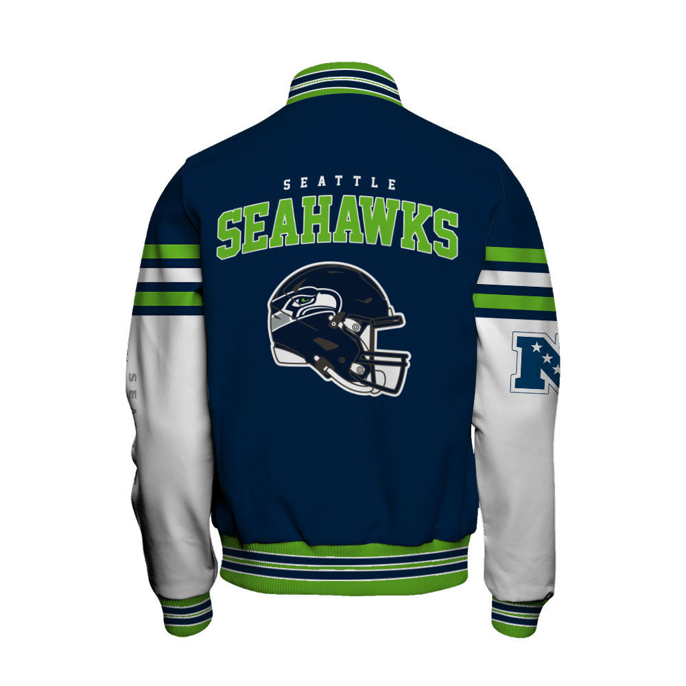 NFL Seattle Seahawks Classic Team Colors Premium Streetwear Varsity Jacket