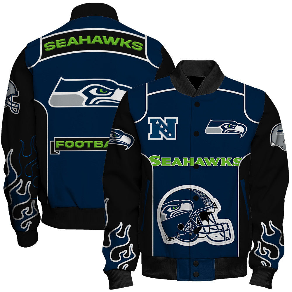 Seattle Seahawks Show Your Passion With The Fiery Design Varsity Jacket