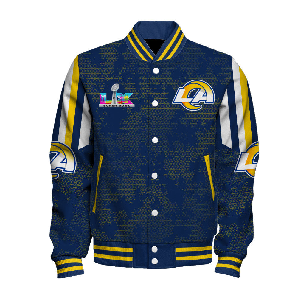 Los Angeles Rams In Full Retro Pattern, Super Bowl LX Varsity Jacket