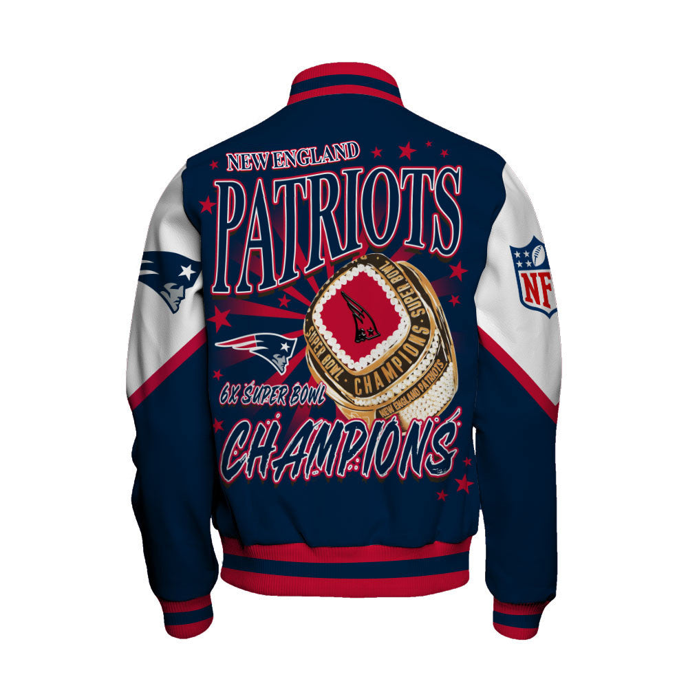 NFL New England Patriots 6X Super Bowl Champions Gold Ring Varsity Jacket