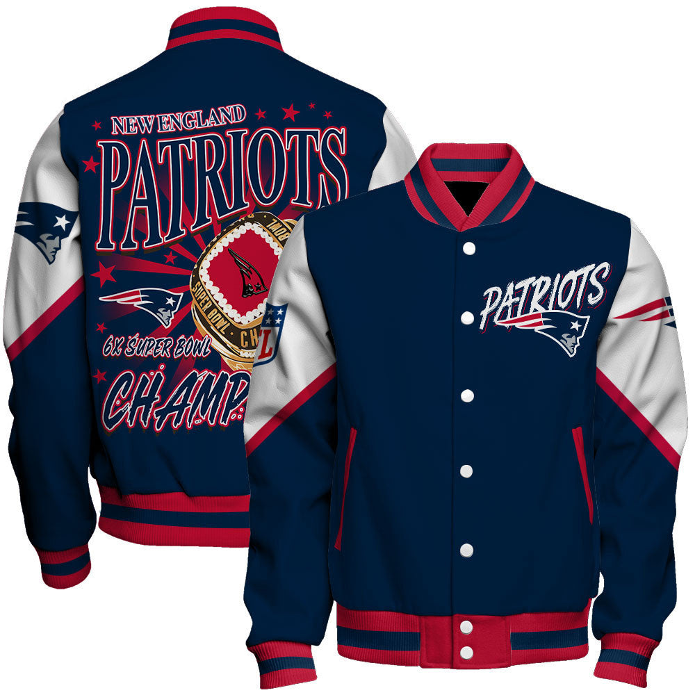 NFL New England Patriots 6X Super Bowl Champions Gold Ring Varsity Jacket