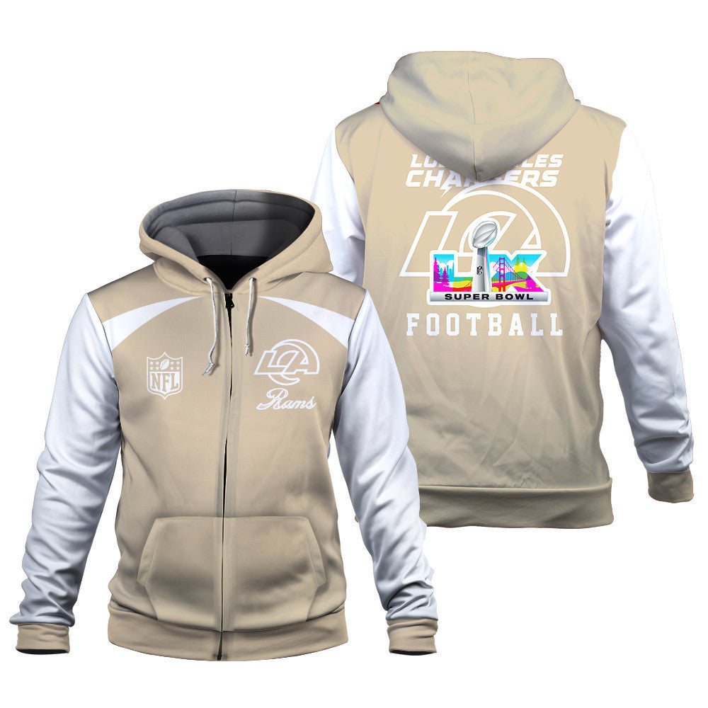 Los Angeles Rams Tone-on-tone Color Coordination 3D Zip Hoodie