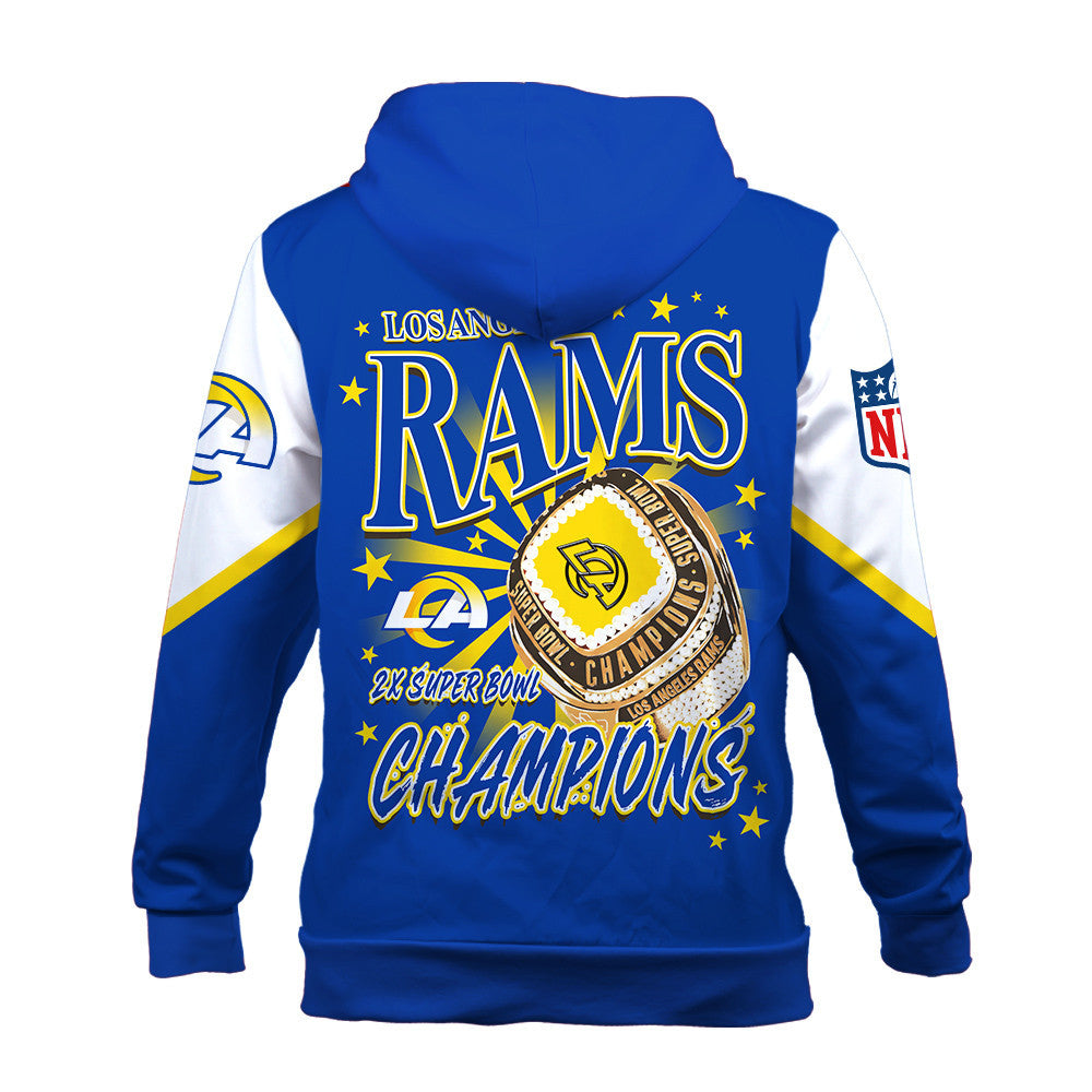 NFL Los Angeles Rams 2X Super Bowl Champions Gold Ring 3D Zip Hoodie