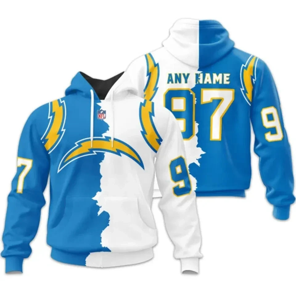 Los Angeles Chargers Custom Name & Number 3D Pullover Hoodie