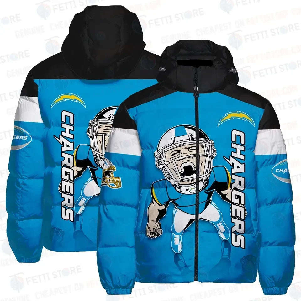 Los Angeles Chargers Blue Black Bold Graphic 3D Down Jacket