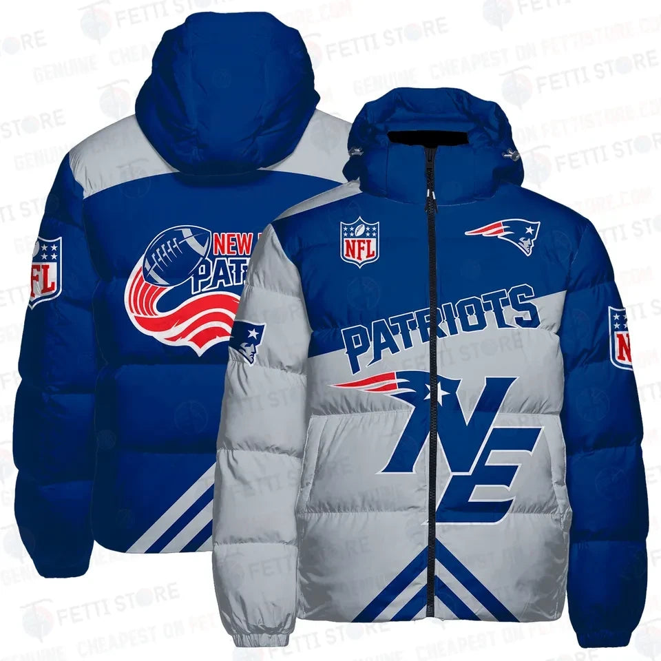 New England Patriots NE Logo Stripe Personalized 3D Down Jacket