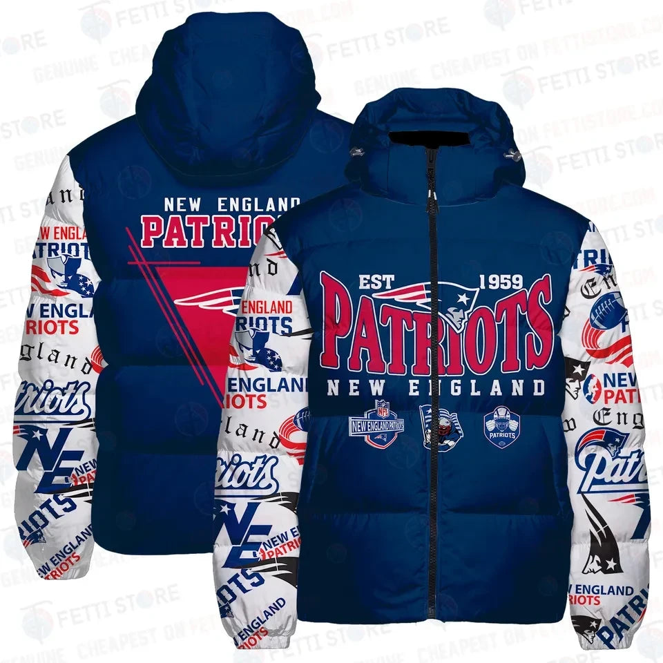 New England Patriots Navy Base White Sleeve Graphic 3D Down Jacket