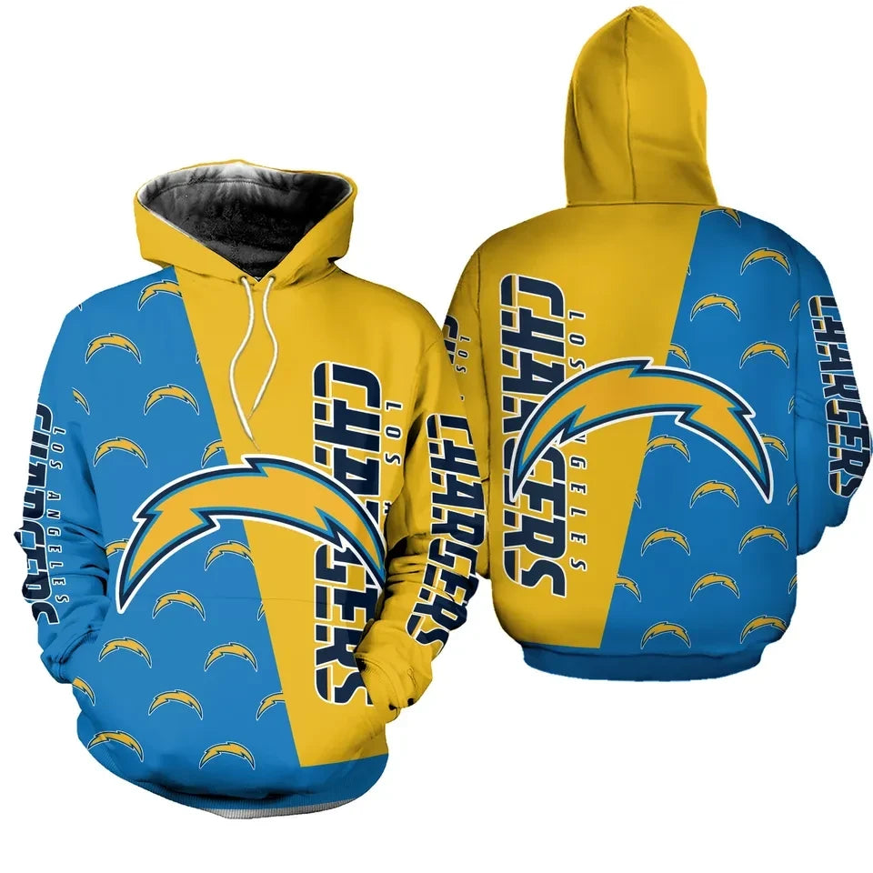 Los Angeles Chargers Lightning Bolt Split Color 3D Pullover Hoodie