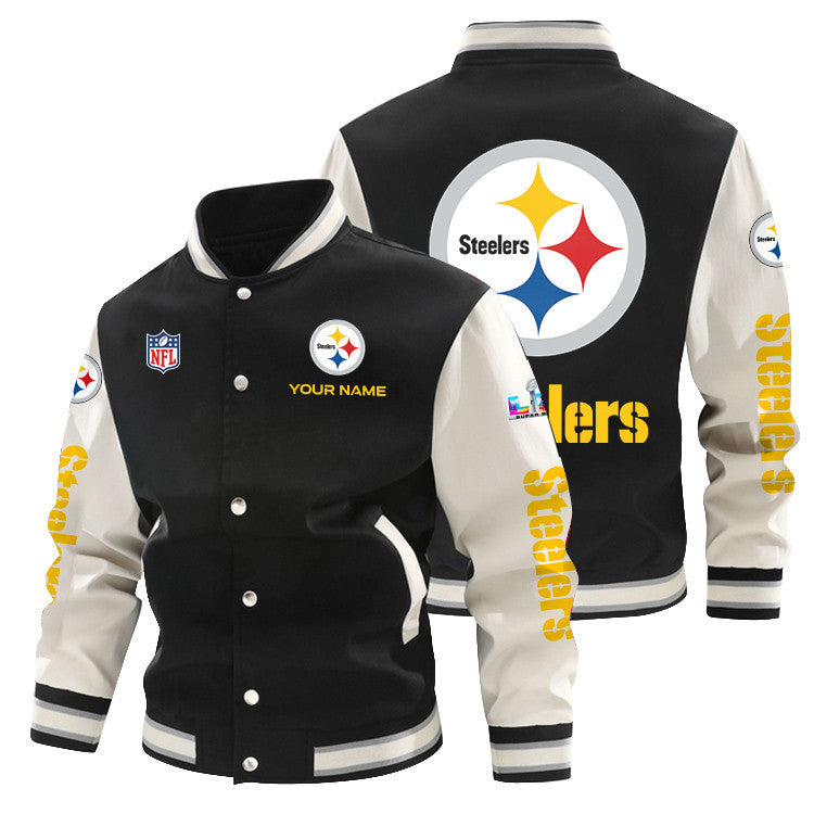 Pittsburgh Steelers Baseball Jacket – All-Over Print – Black