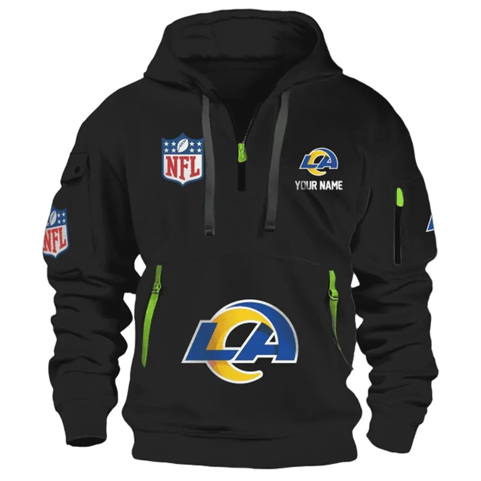 Los Angeles Rams Blackout NFL Shield Personalized 3D Dynamic Hoodie