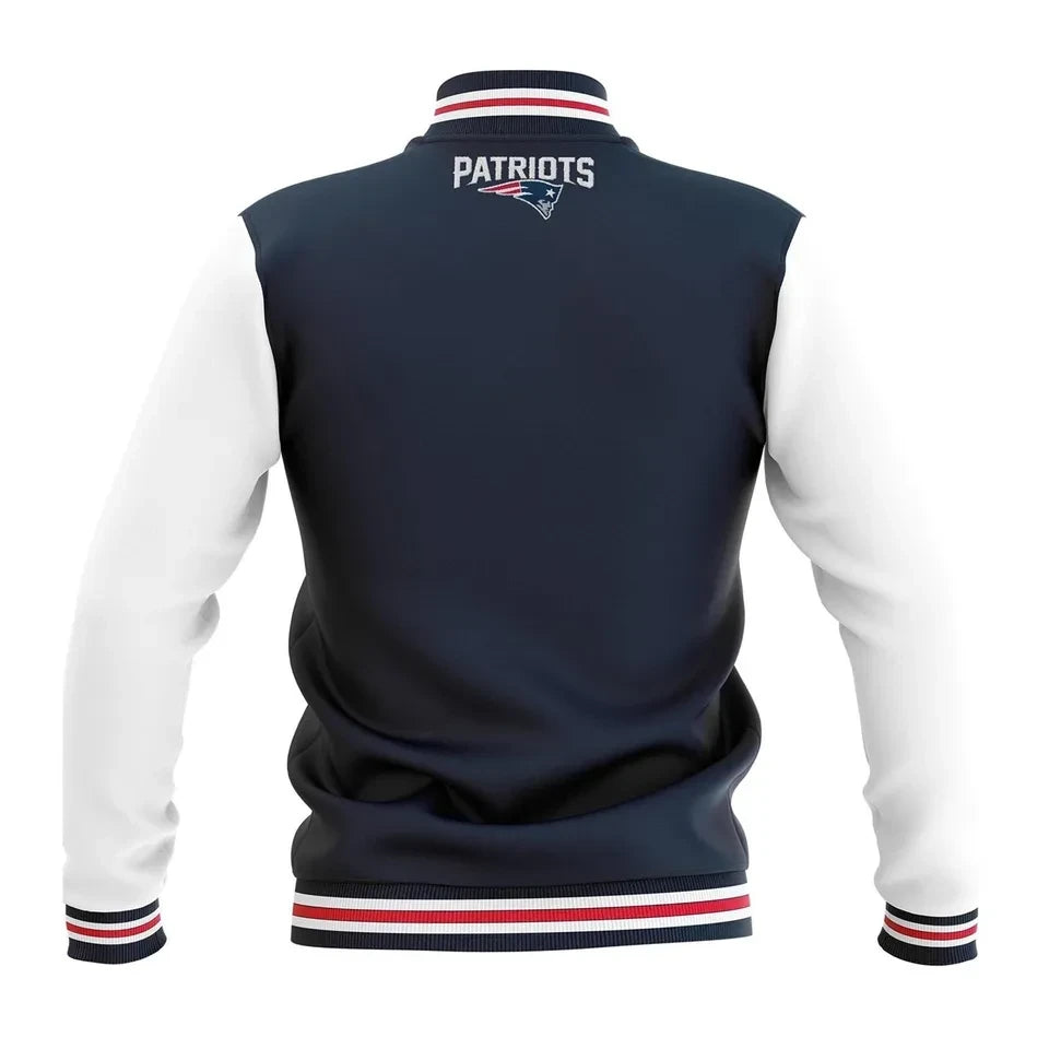 New England Patriots Navy White Heritage Personalized 3D Baseball Jacket