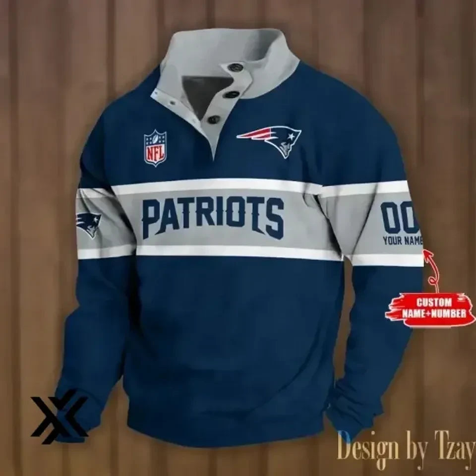 New England Patriots Navy Base Fan Identity 3D Stand-Up Collar Sweatshirt