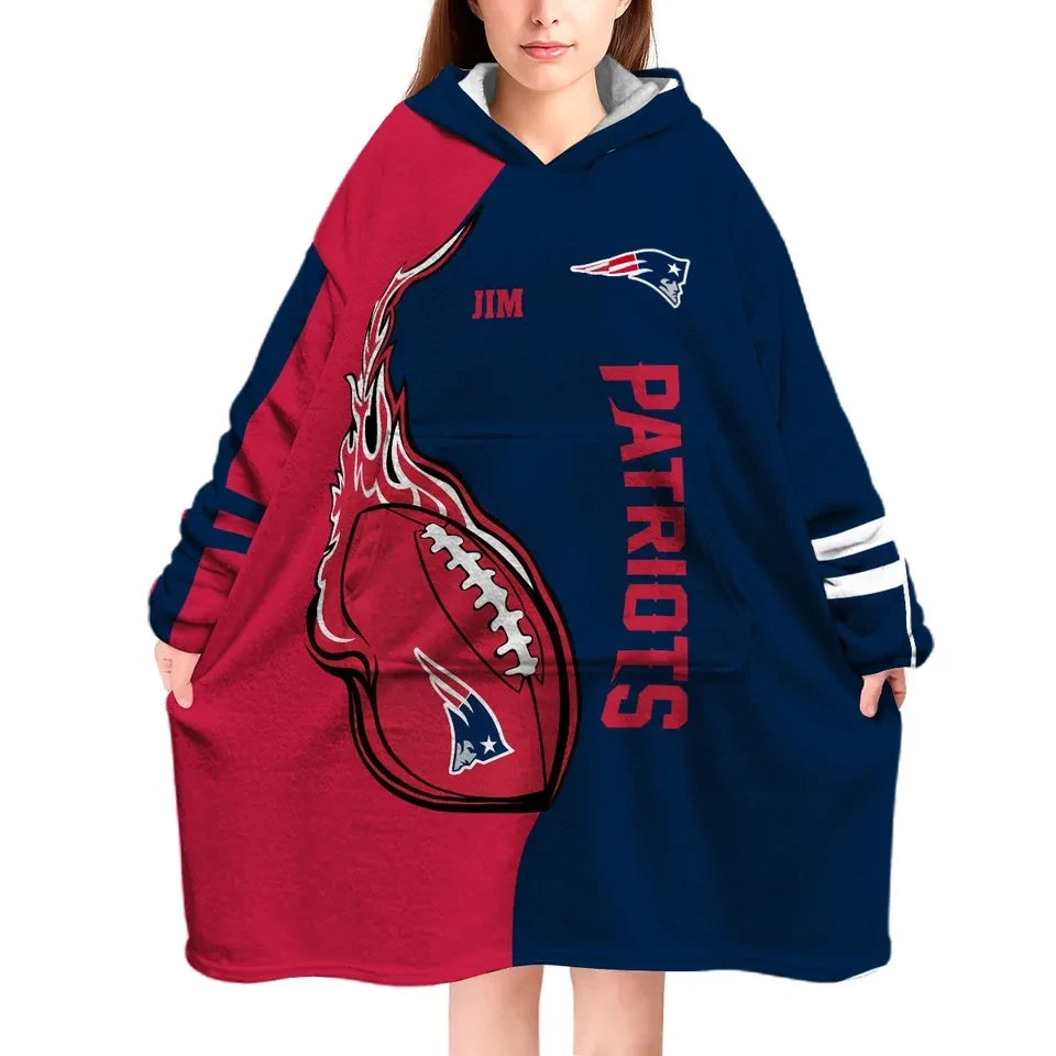 New England Patriots Flaming Football Personalized 3D Blanket Hoodie