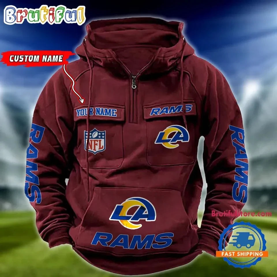 Los Angeles Rams Vertical RAMS Sleeve Text 3D Pullover Hoodie
