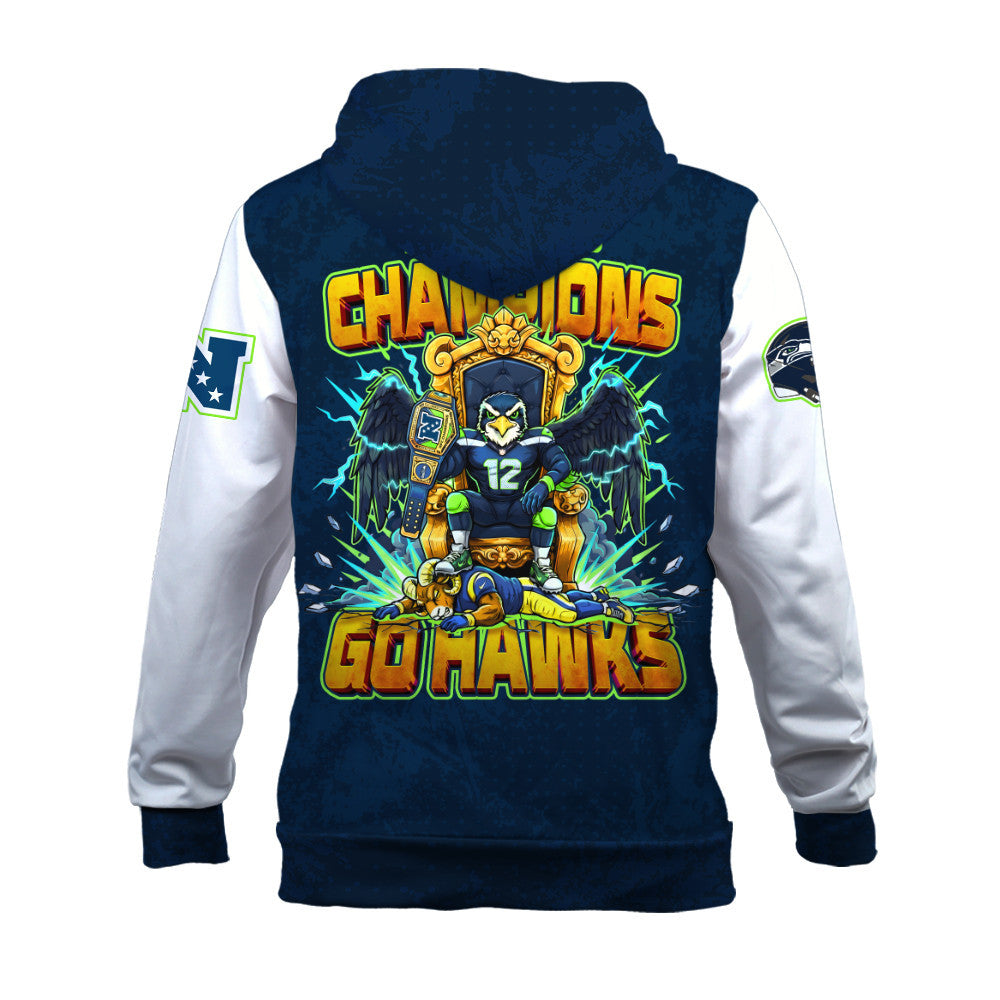 Seattle Seahawks 2025 NFC Champions Mascot Style 3D Hoodie