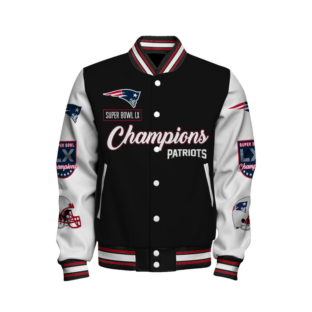 New England Patriots Super Bowl LX Champions Wordmark Varsity Jacket
