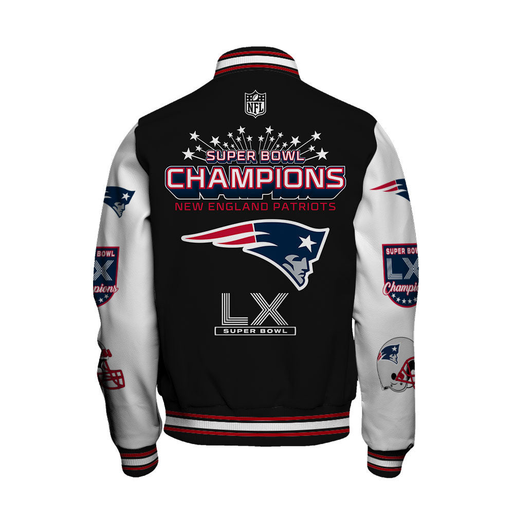 New England Patriots Super Bowl LX Champions Wordmark Varsity Jacket