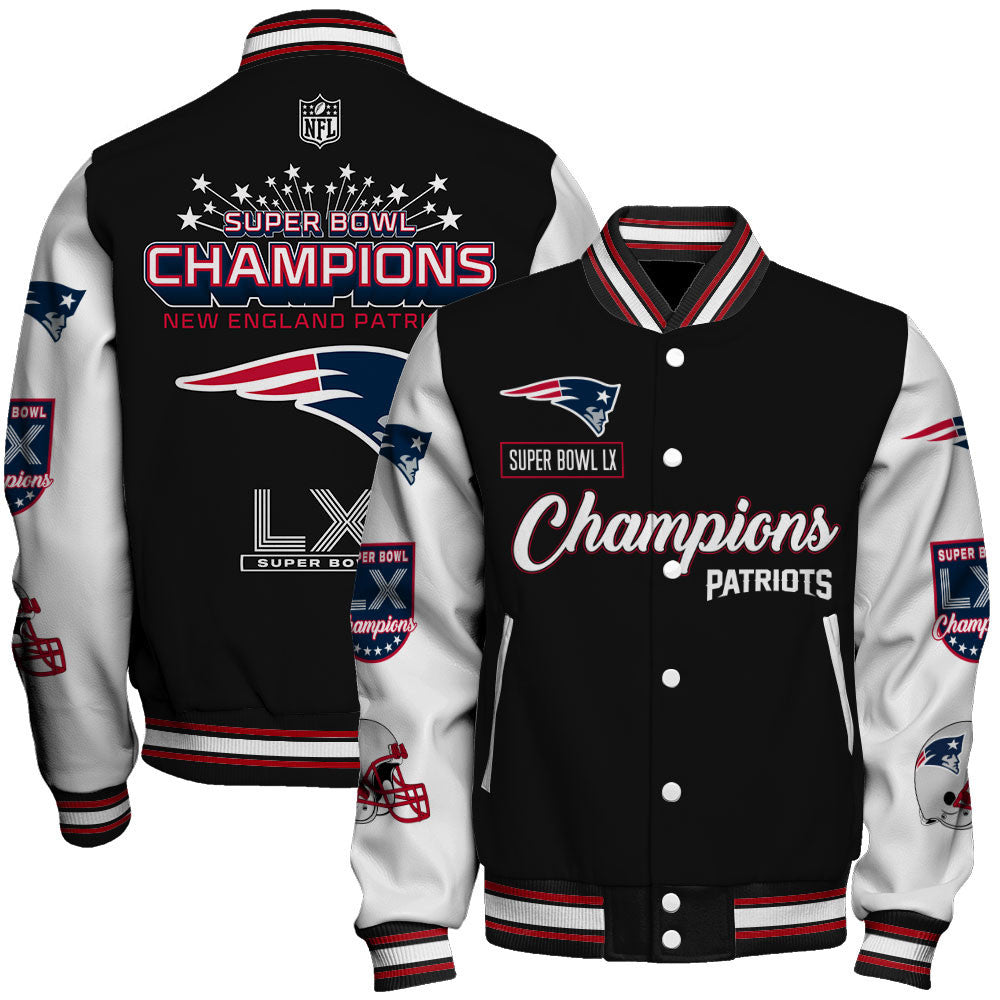 New England Patriots Super Bowl LX Champions Wordmark Varsity Jacket