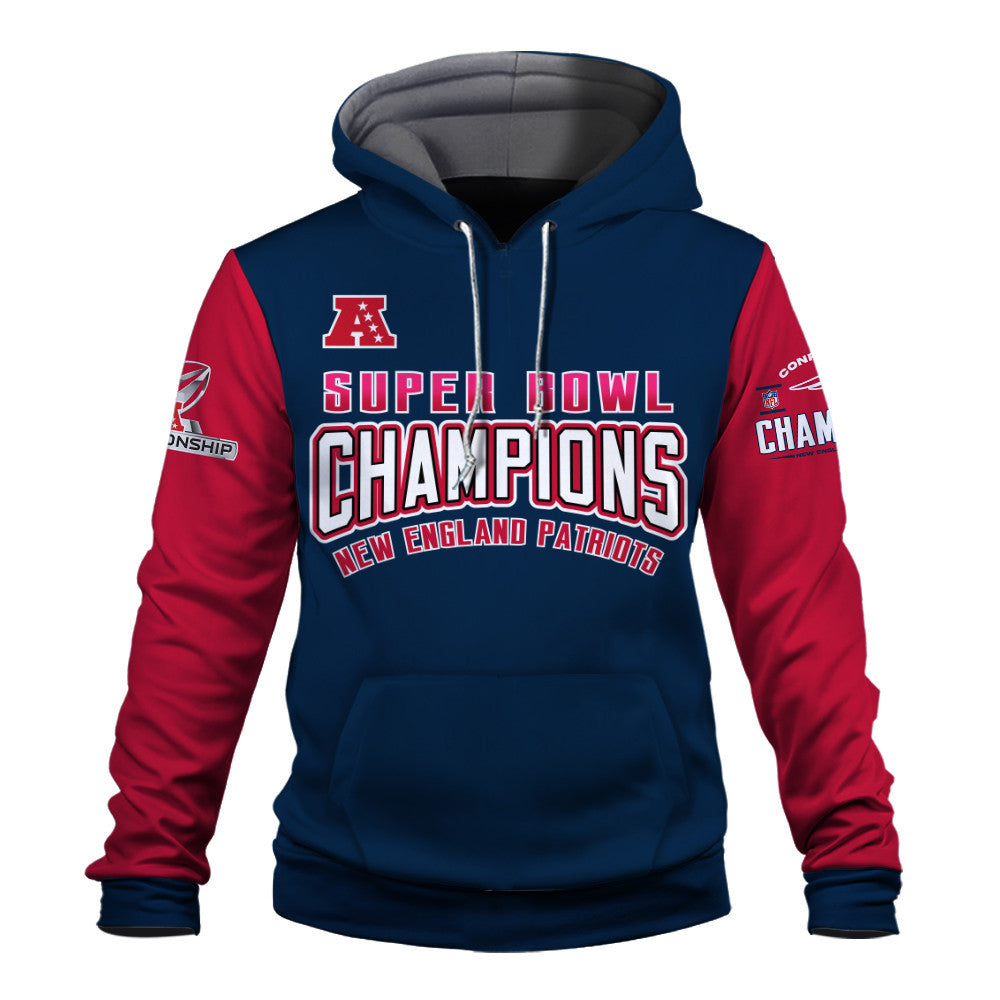 New England Patriots 2025-26 NFC & Super Bowl Champions 3D Hoodie