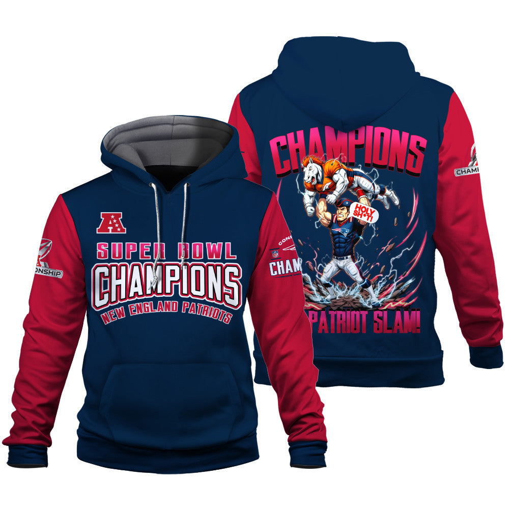 New England Patriots 2025-26 NFC & Super Bowl Champions 3D Hoodie