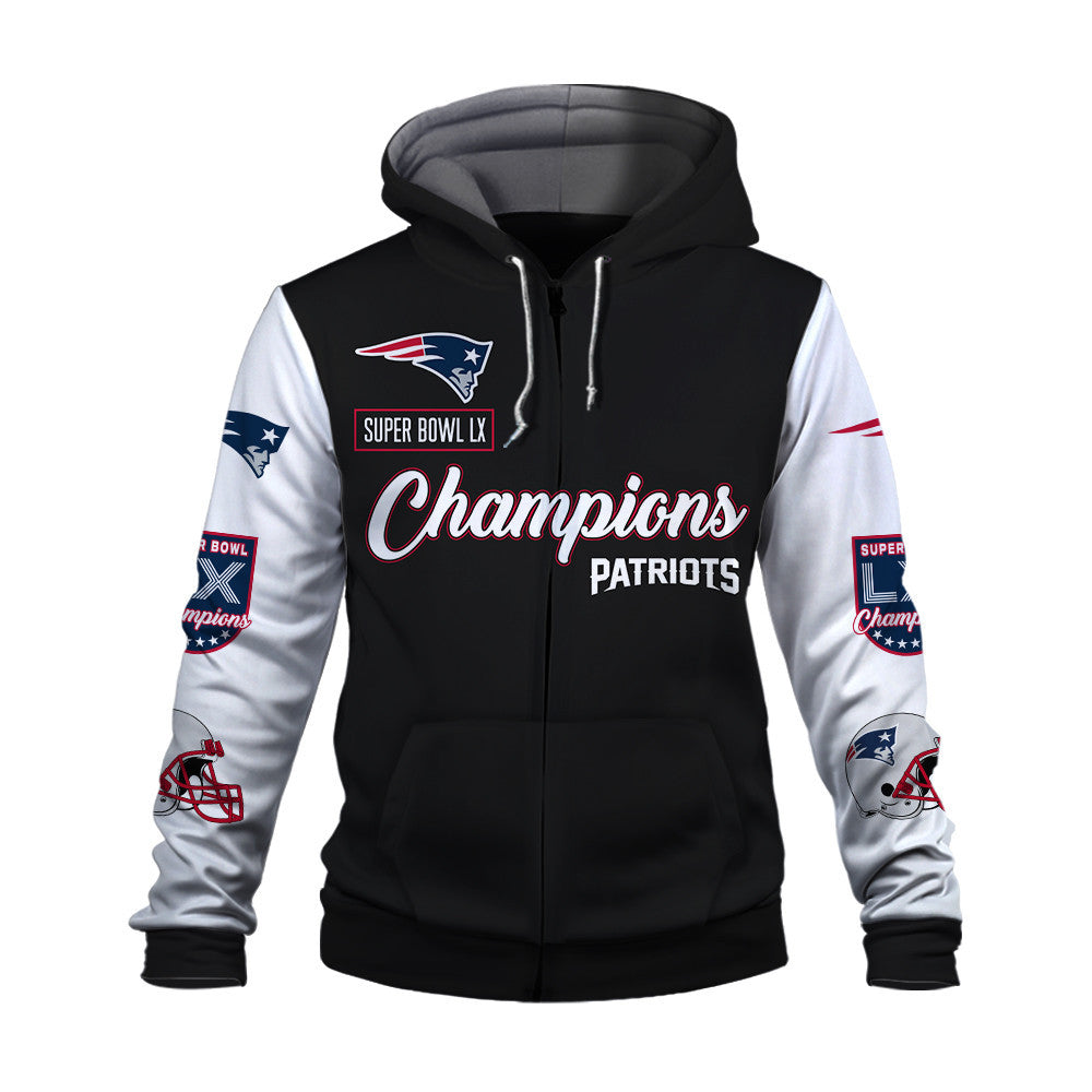 New England Patriots Super Bowl LX Champions Wordmark 3D Zip Hoodie