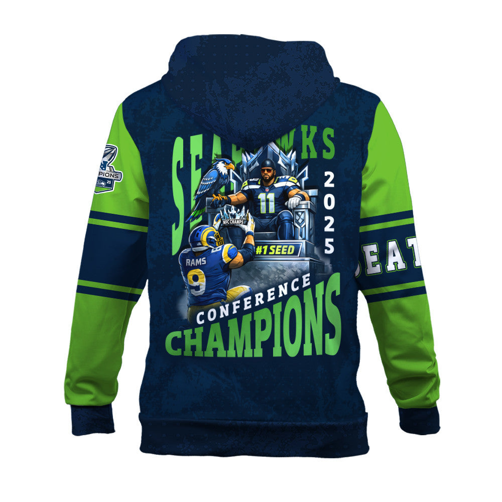 Seattle Seahawks NFC Conference Champions 3D Zip Hoodie