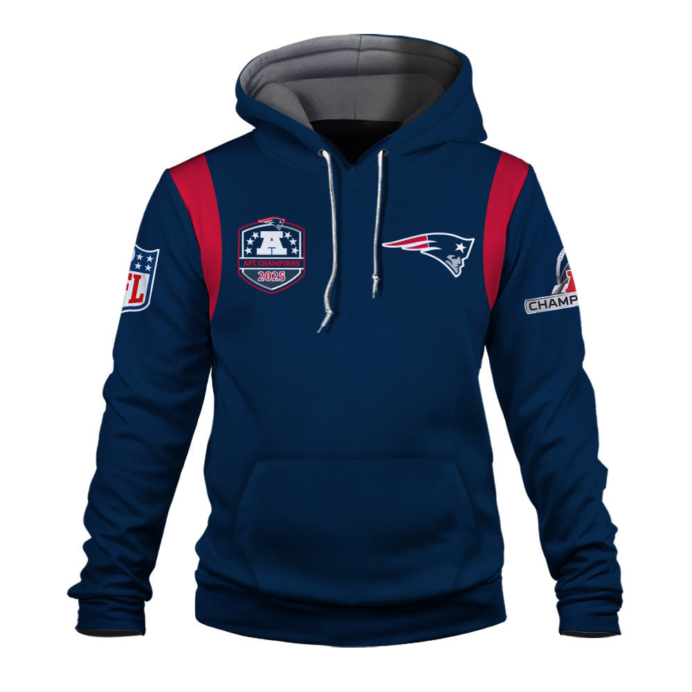 New England Patriots 2025 AFC Champions Built Different 3D Hoodie