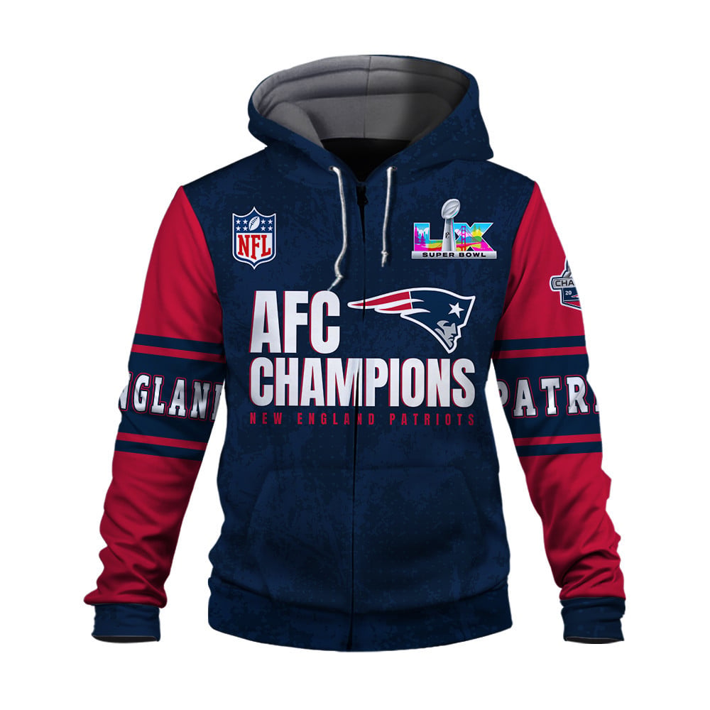 New England Patriots NFC Conference Champions 3D Zip Hoodie