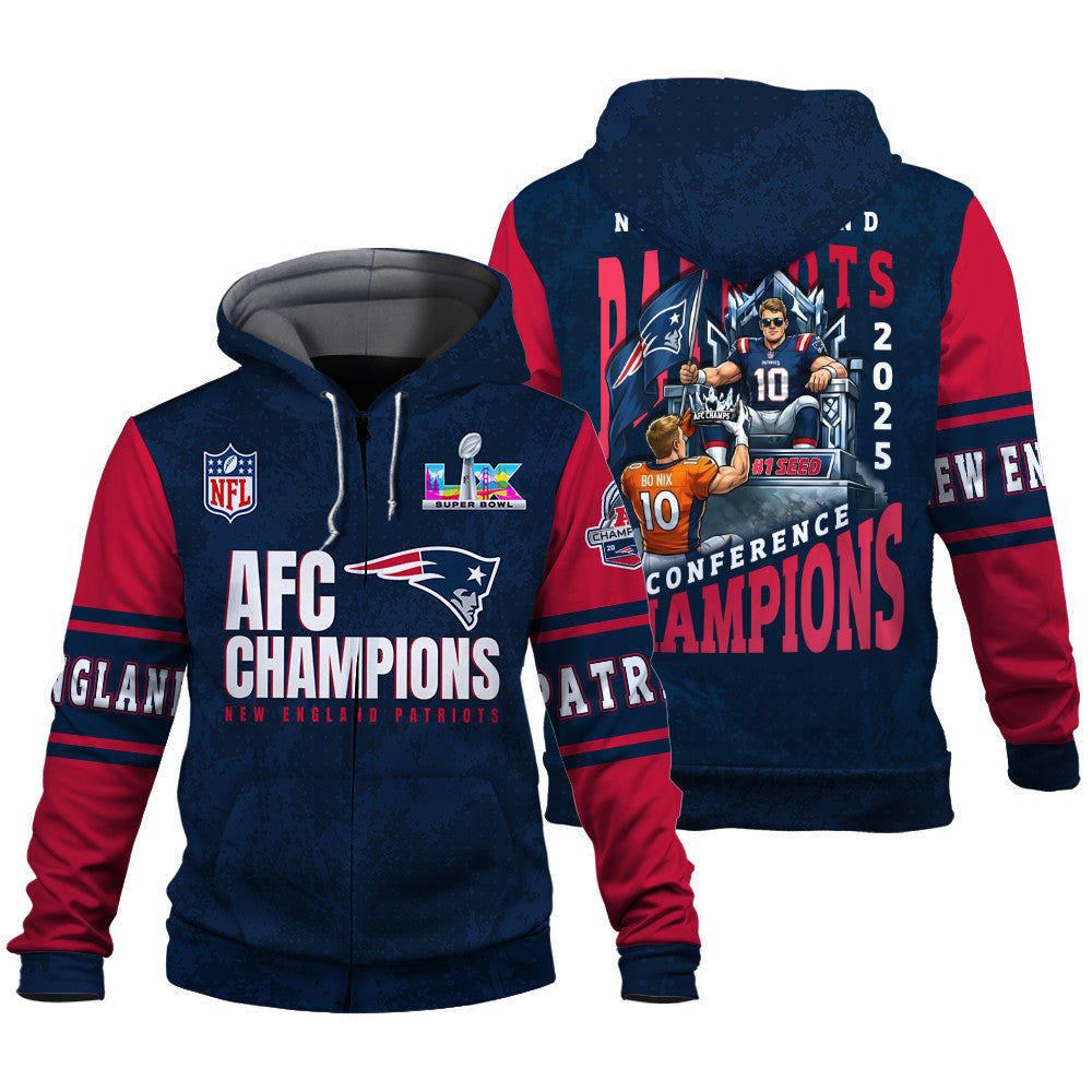 New England Patriots NFC Conference Champions 3D Zip Hoodie
