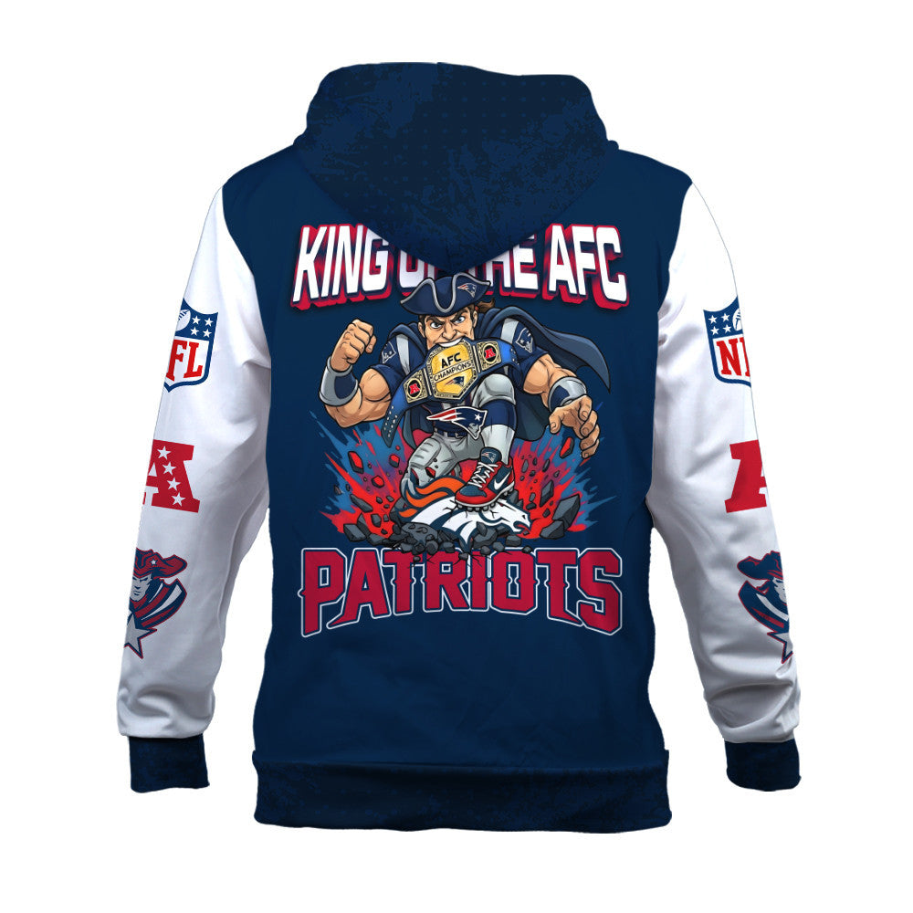New England Patriots King of The NFC 2025-26 Champions 3D Zip Hoodie