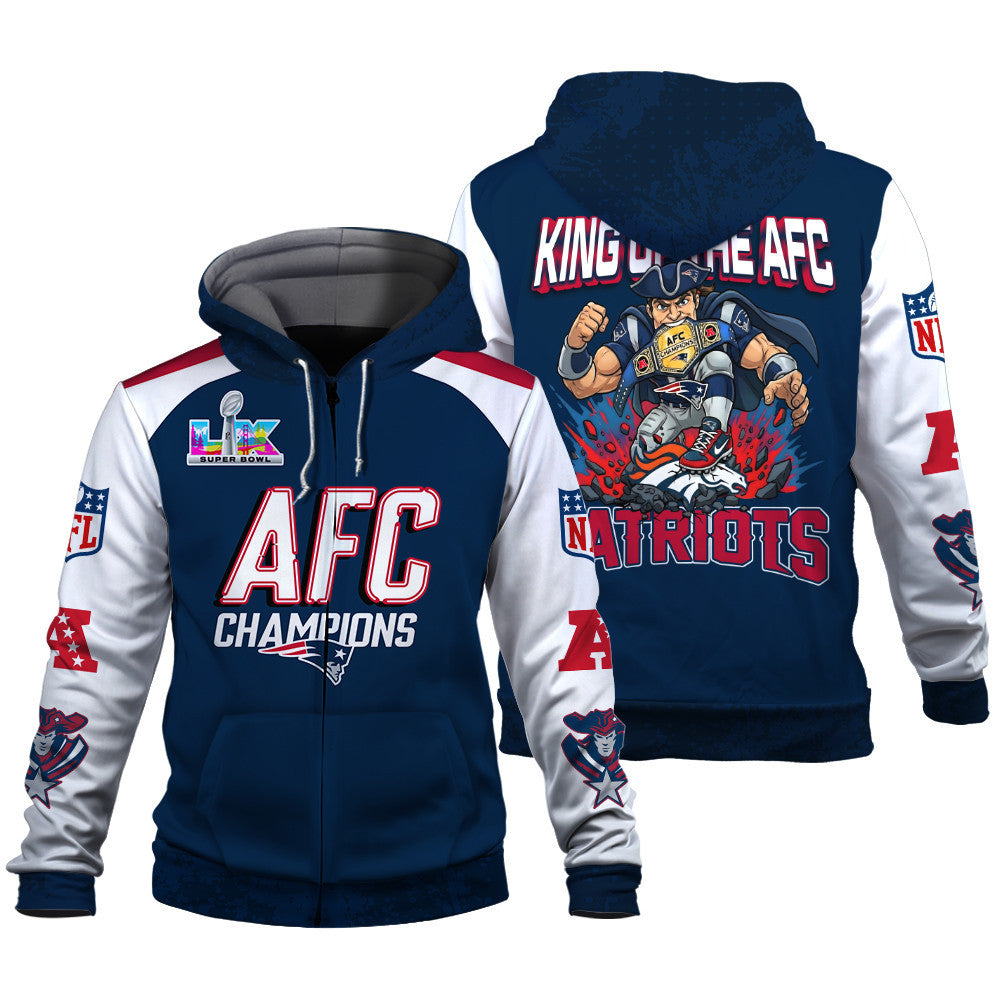 New England Patriots King of The NFC 2025-26 Champions 3D Zip Hoodie