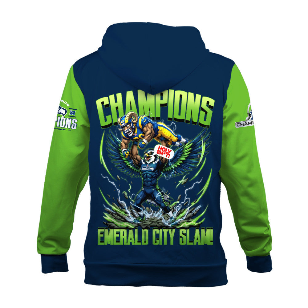 Seattle Seahawks 2025-26 NFC & Super Bowl Champions 3D Hoodie