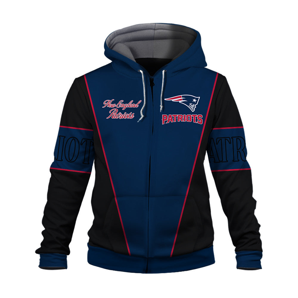 New England Patriots Classic Design Team-Inspired 3D Zip Hoodie