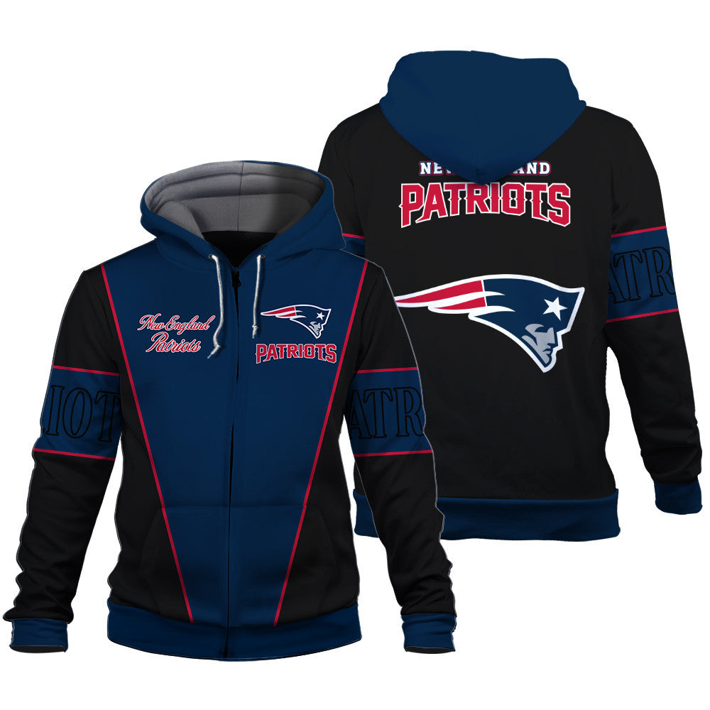 New England Patriots Classic Design Team-Inspired 3D Zip Hoodie