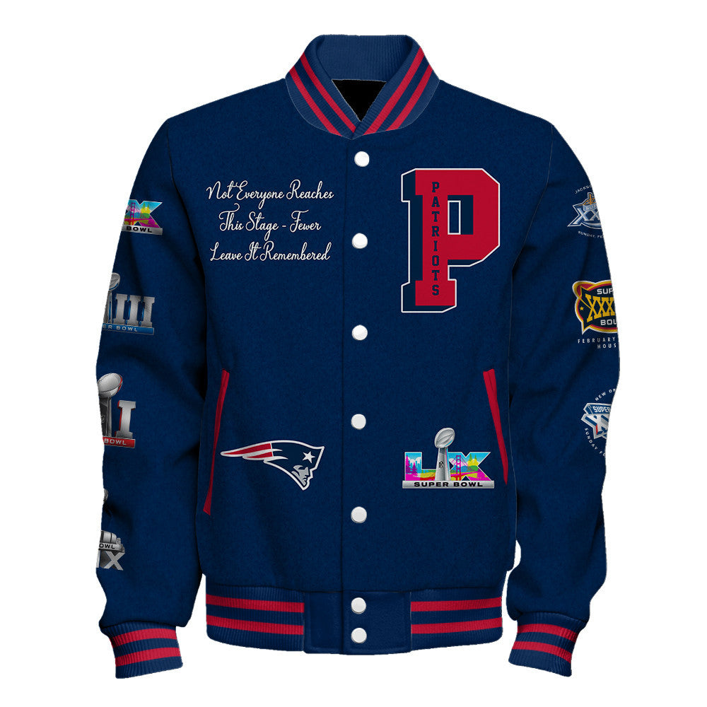 New England Patriots Seattle Bowl LX Champions Design Varsity Jacket