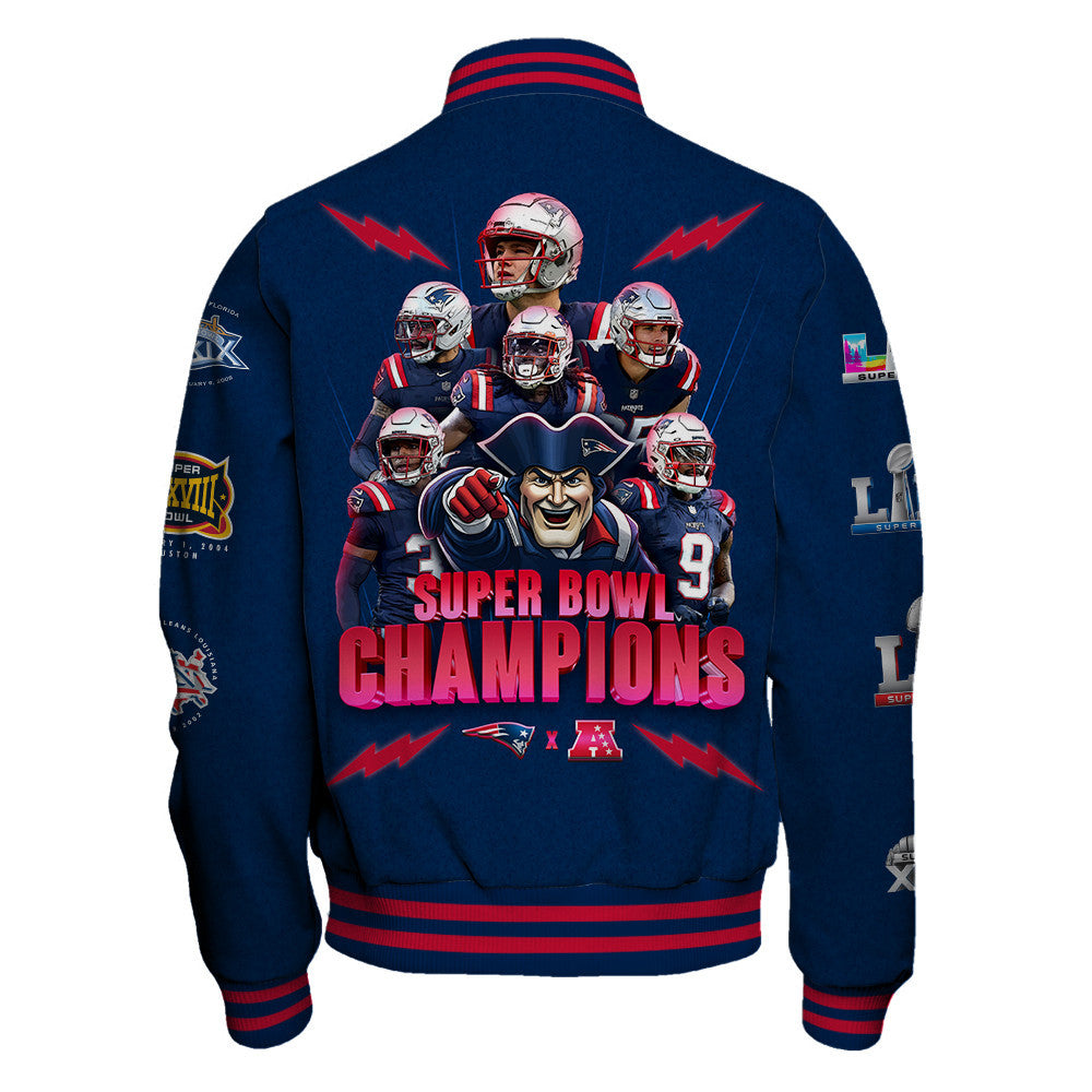 New England Patriots Seattle Bowl LX Champions Design Varsity Jacket