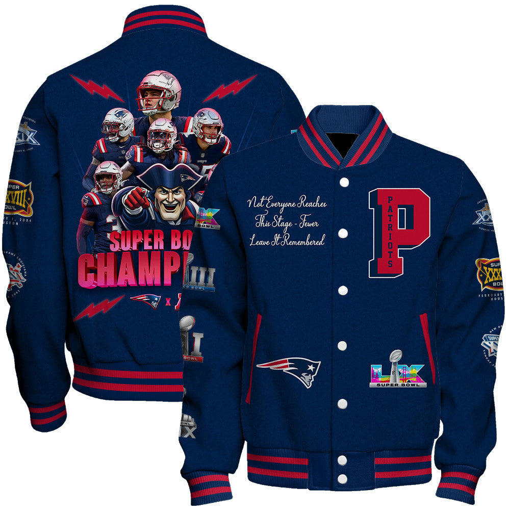 New England Patriots Seattle Bowl LX Champions Design Varsity Jacket
