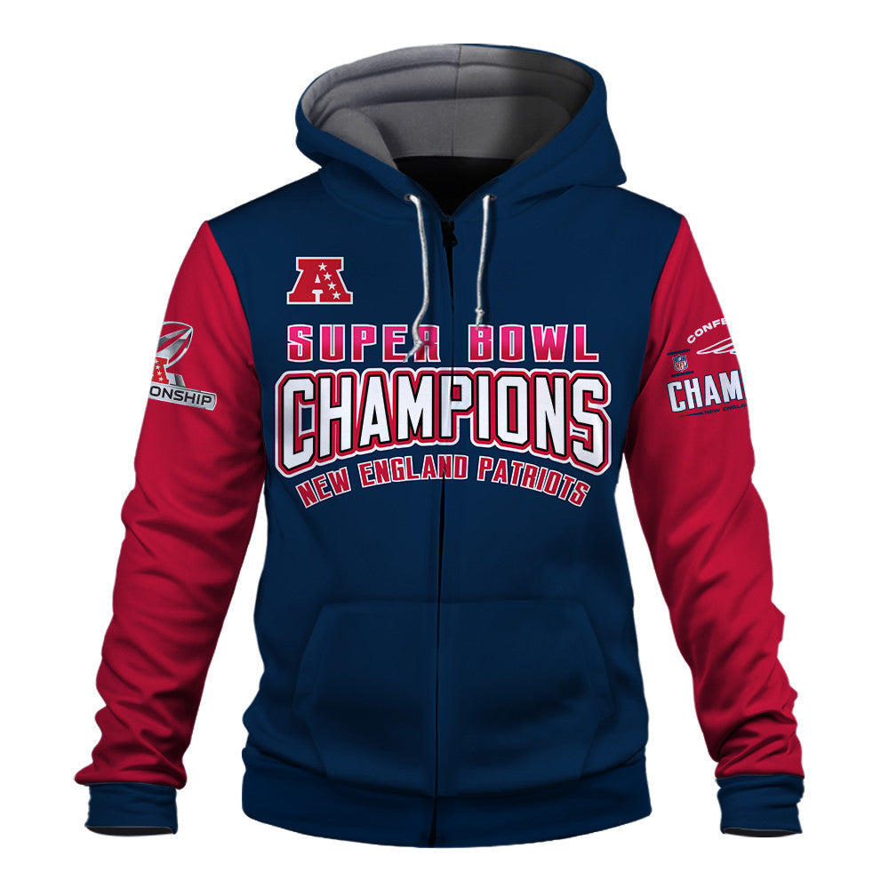 New England Patriots 2025-26 NFC & Super Bowl Champions 3D Zip Hoodie