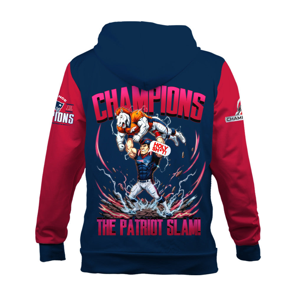 New England Patriots 2025-26 NFC & Super Bowl Champions 3D Zip Hoodie