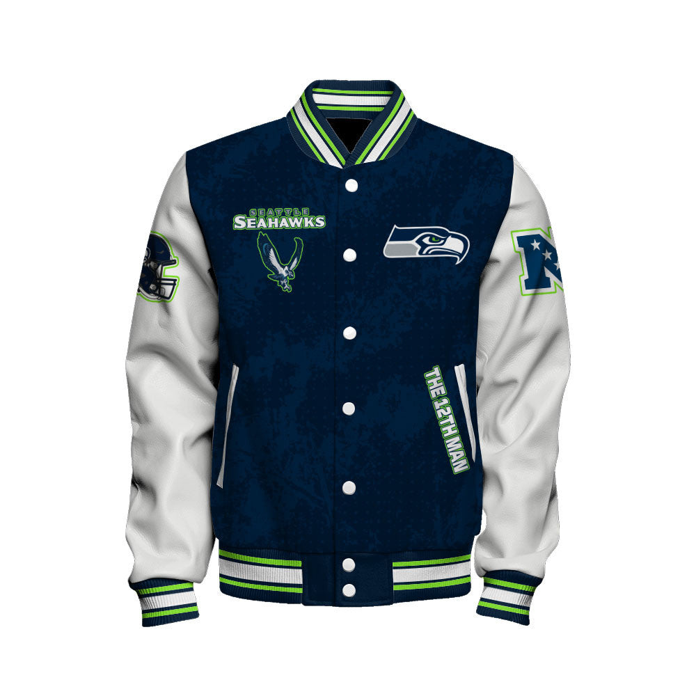 Seattle Seahawks 2025 NFC Champions Mascot Style Varsity Jacket