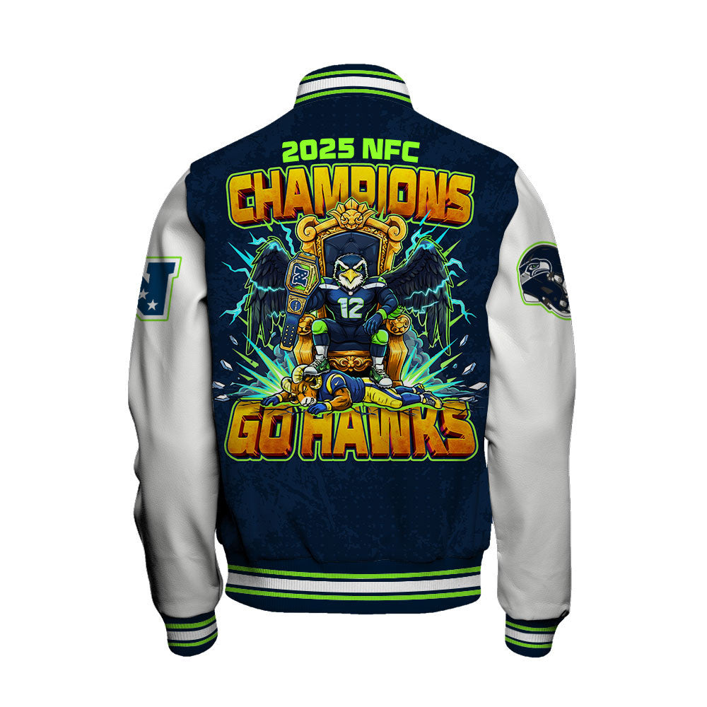 Seattle Seahawks 2025 NFC Champions Mascot Style Varsity Jacket