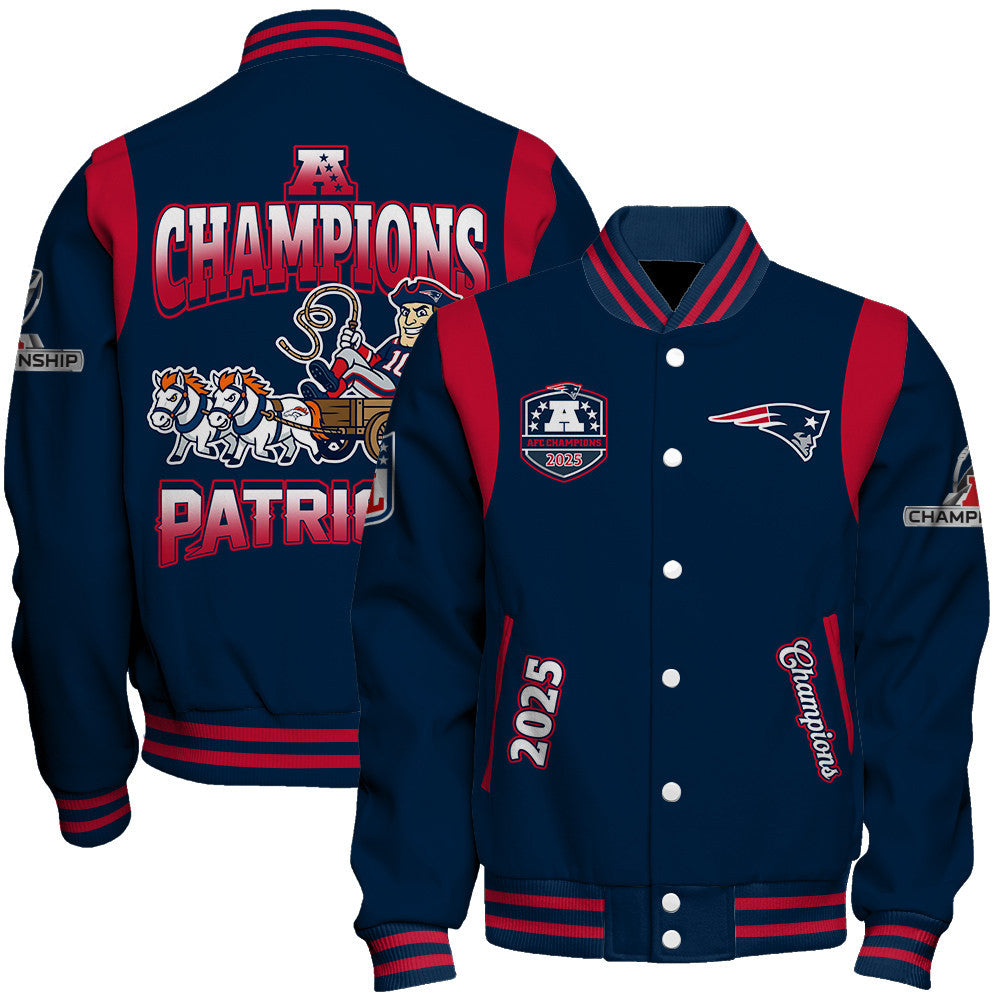 New England Patriots 2025 AFC Champions Built Different Varsity Jacket
